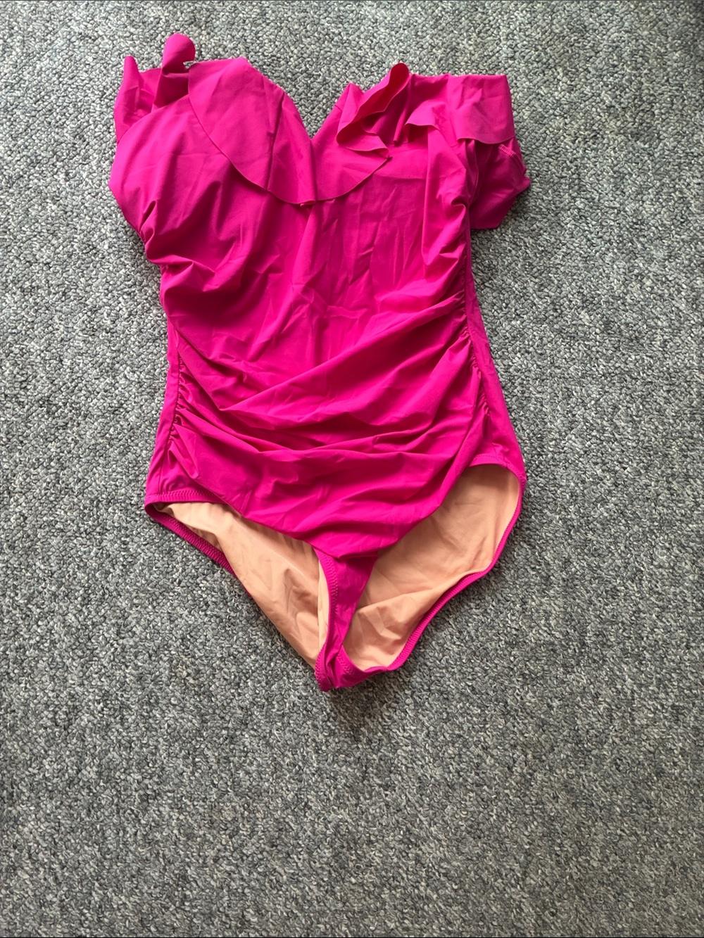 J. Crew Hot Pink Ruffle One-Piece Swim Bodysuit